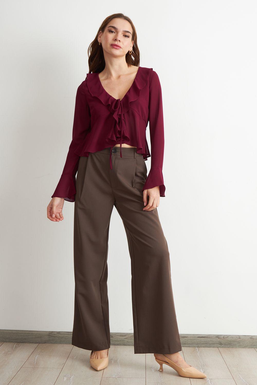 Blusa Vuelos Manga Larga Burdeo Nicopoly-1