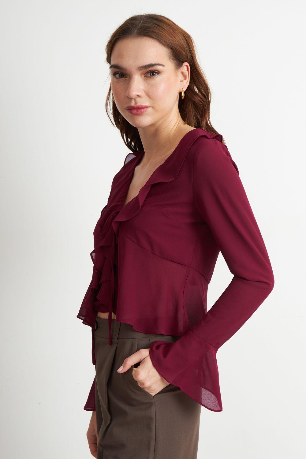 Blusa Vuelos Manga Larga Burdeo Nicopoly-2