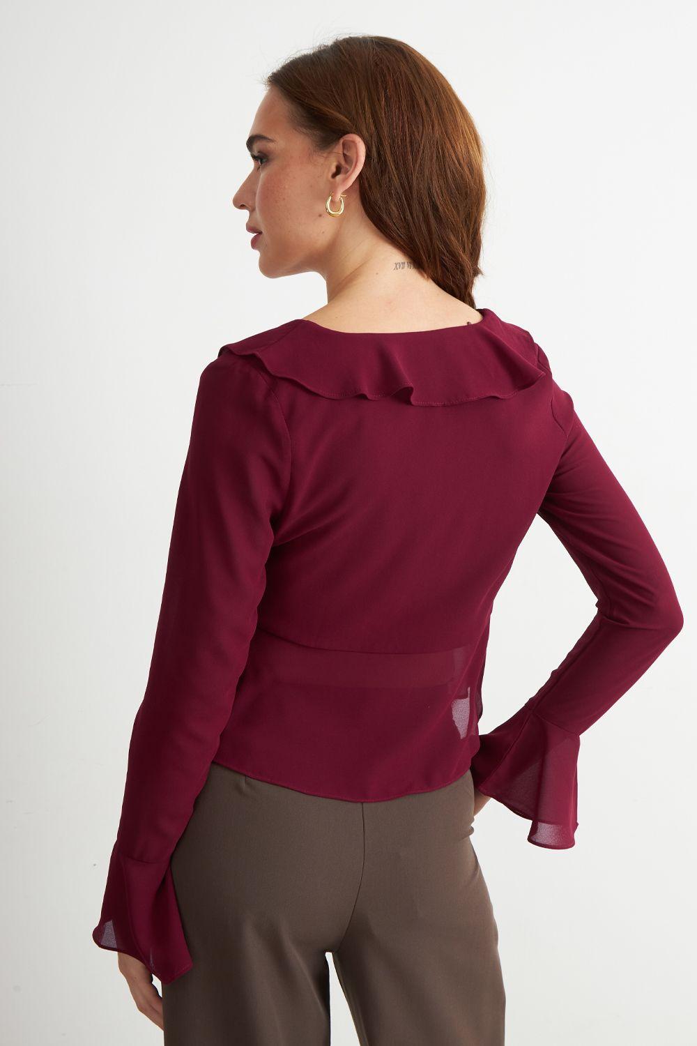 Blusa Vuelos Manga Larga Burdeo Nicopoly-3