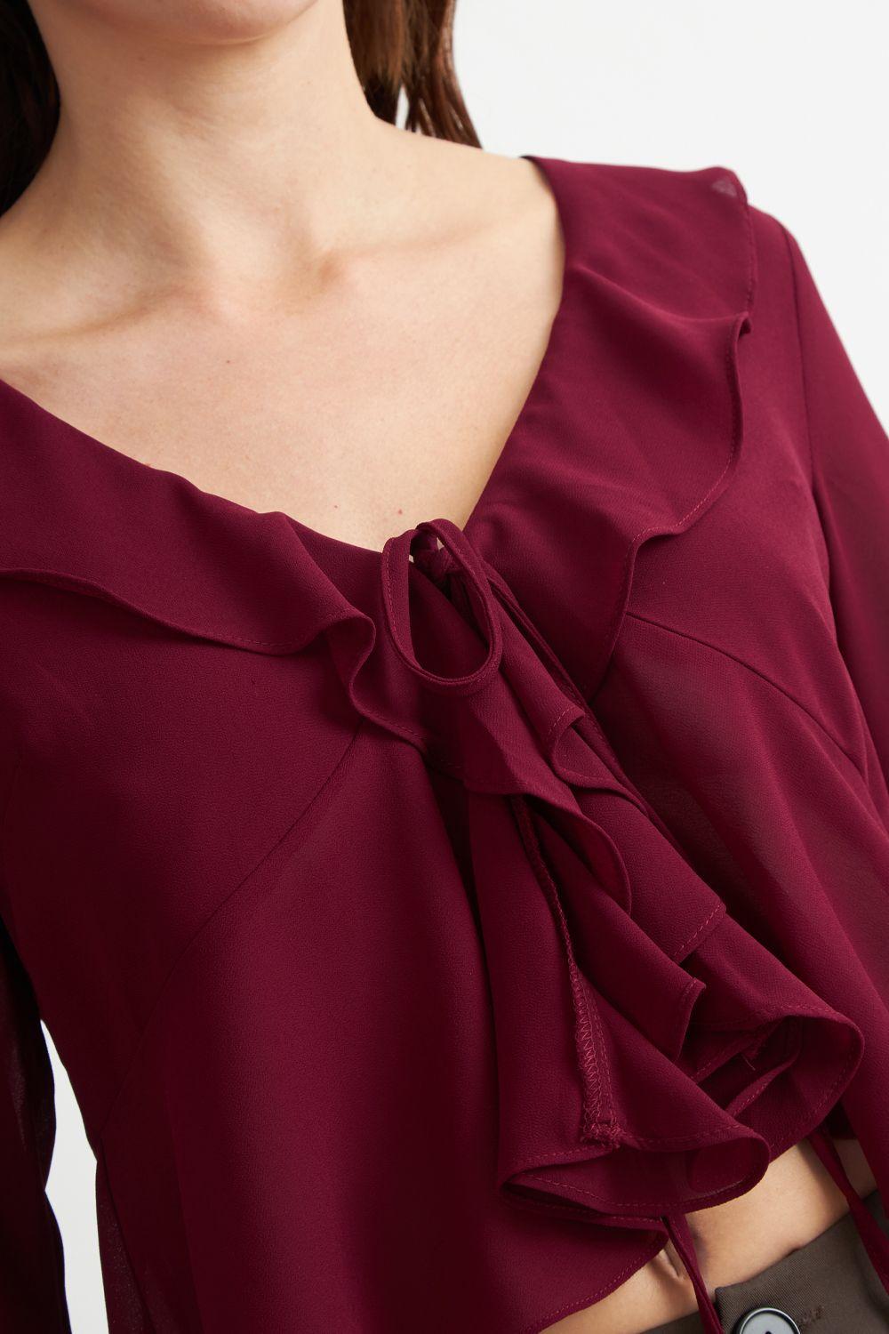 Blusa Vuelos Manga Larga Burdeo Nicopoly-5