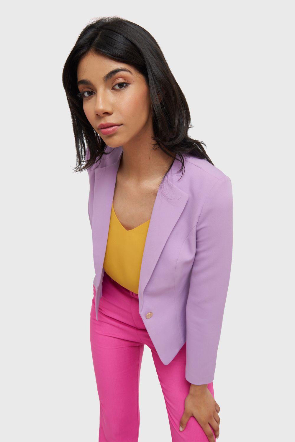 Blazer Corto Botón Dorado Lila Nicopoly-0