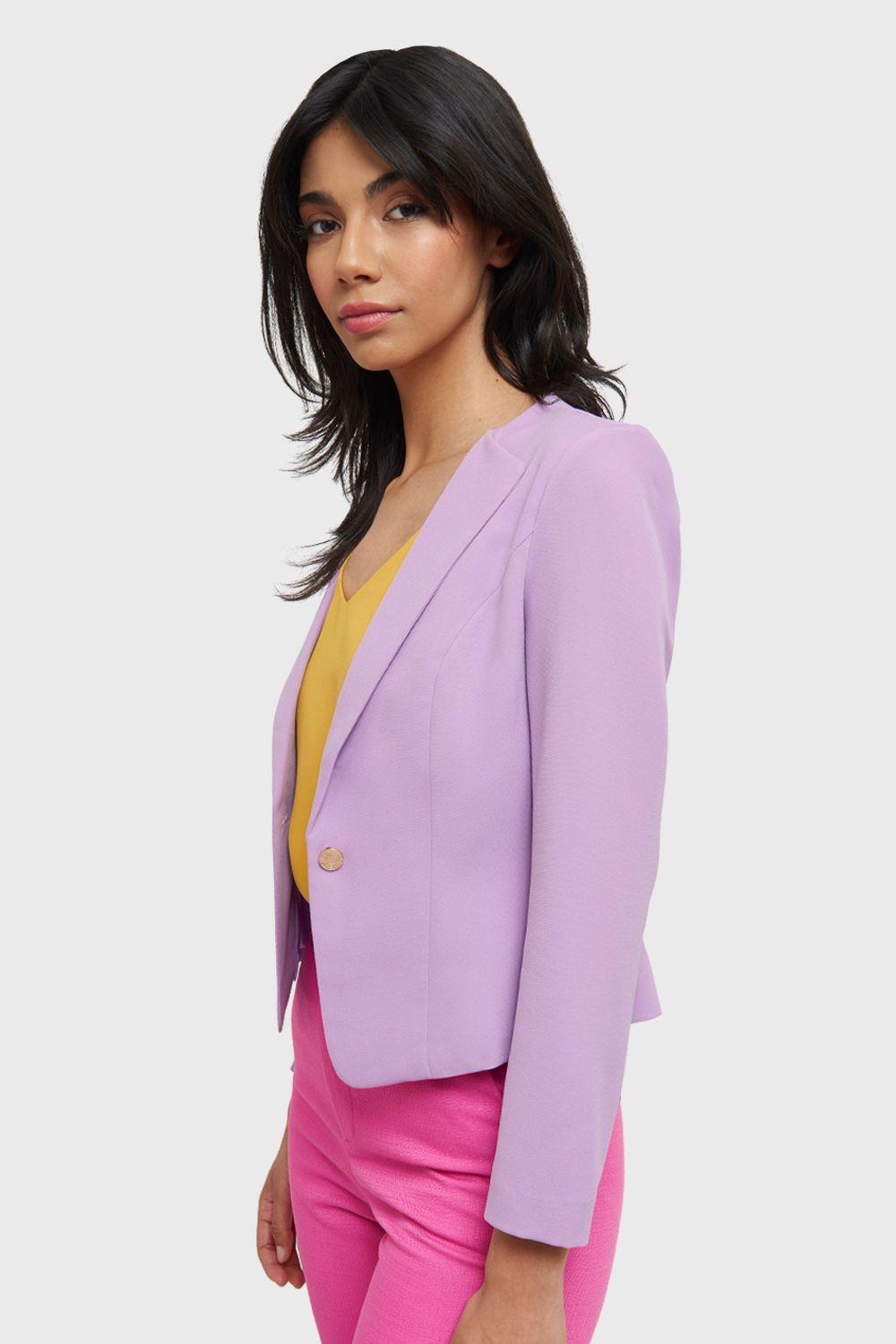 Blazer Corto Botón Dorado Lila Nicopoly-2