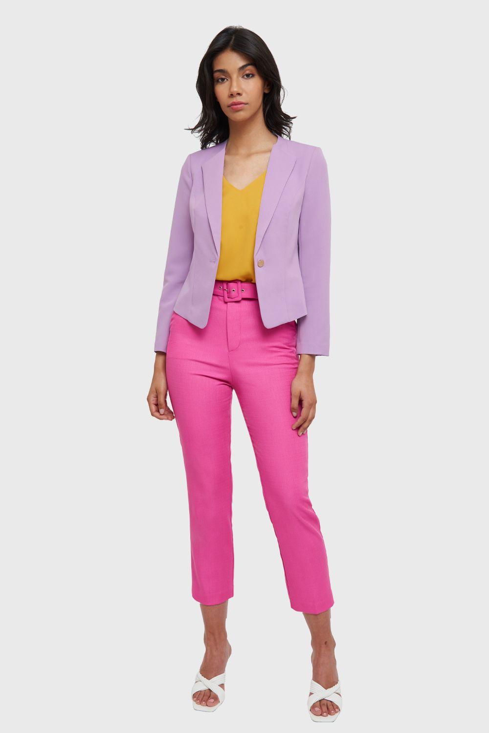 Blazer Corto Botón Dorado Lila Nicopoly-1