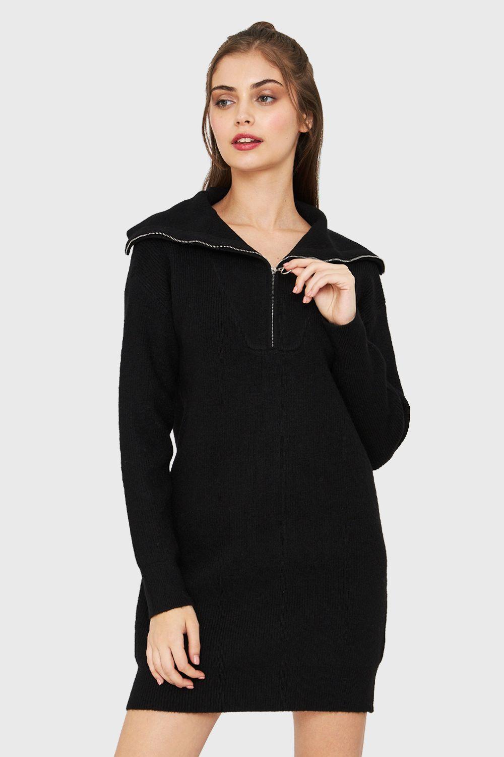 Sweater Vestido Cuello Con Cierre Negro Nicopoly-0