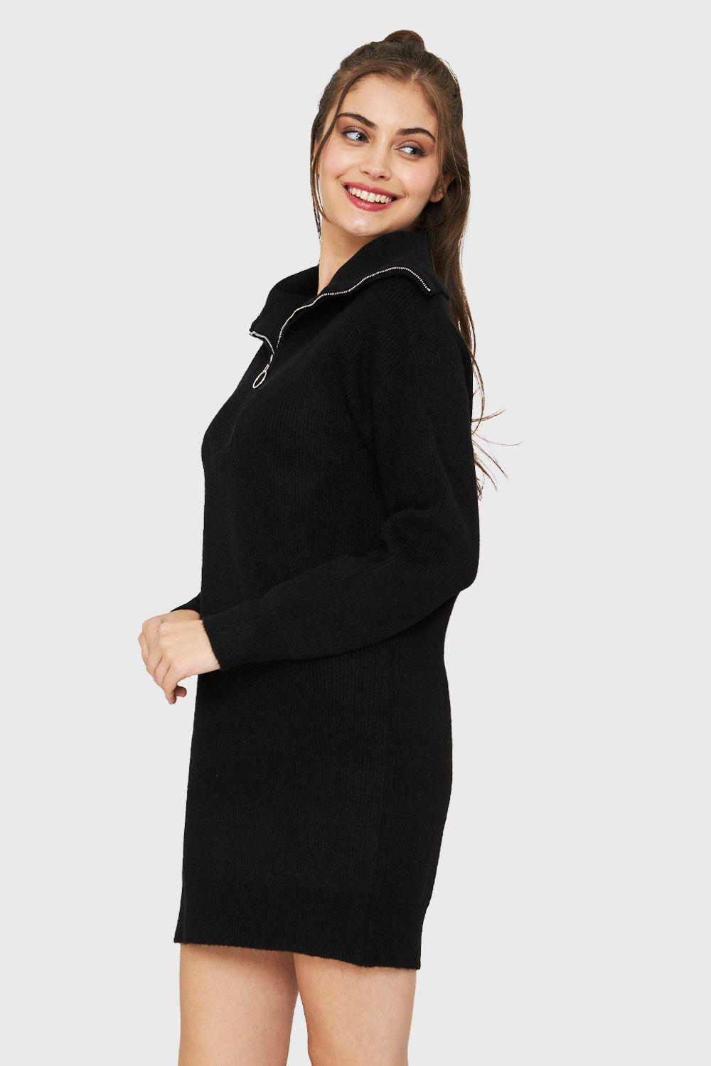 Sweater Vestido Cuello Con Cierre Negro Nicopoly-2