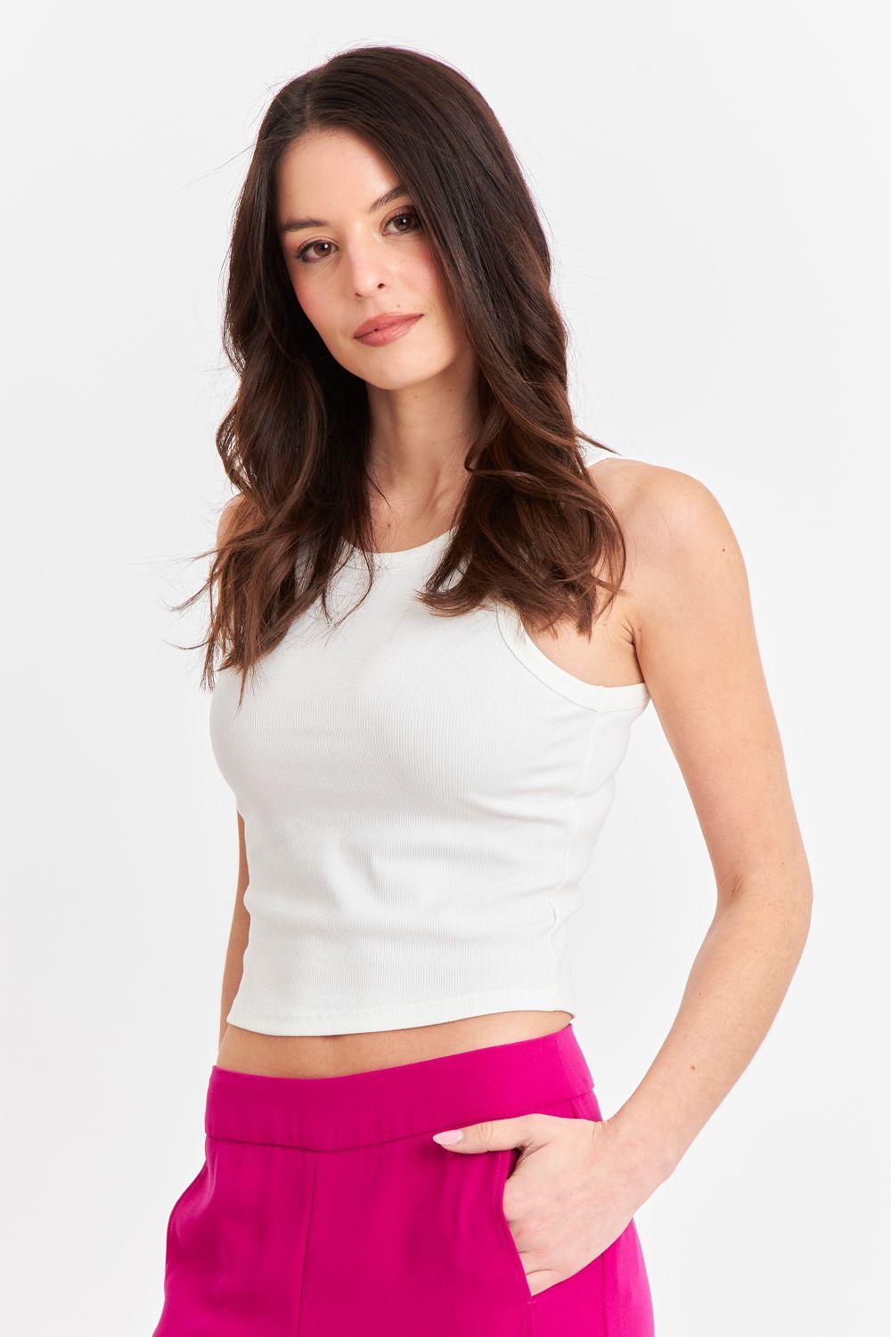 Top Sin Mangas Acanalado Blanco Nicopoly-4