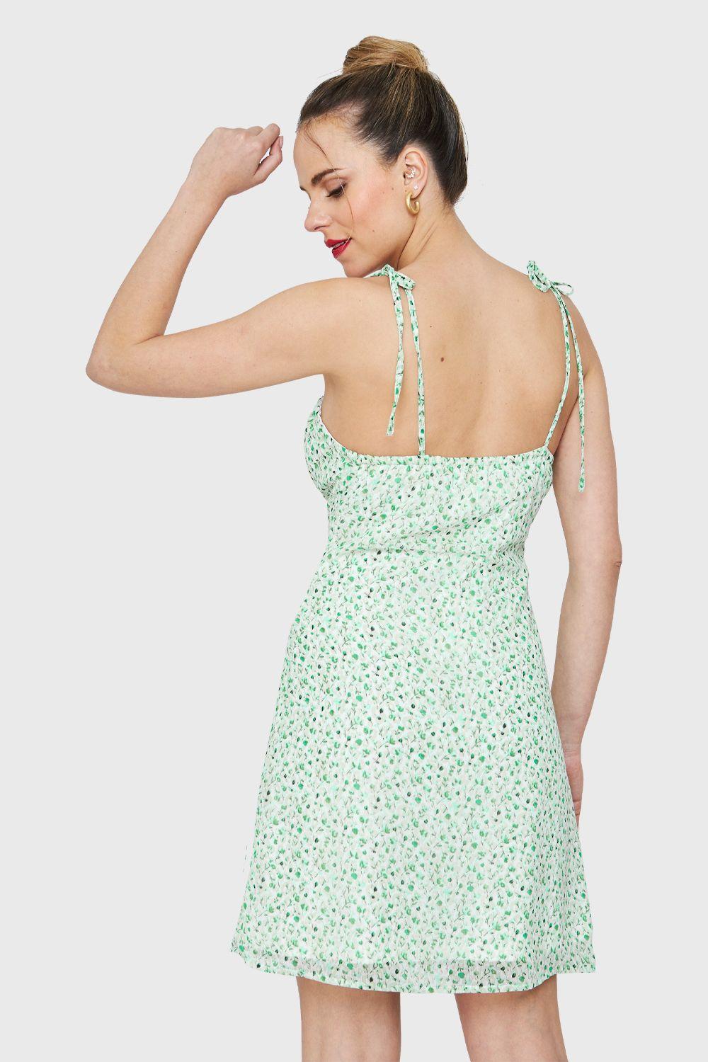 Vestido Corto Floreado Verde Nicopoly-3