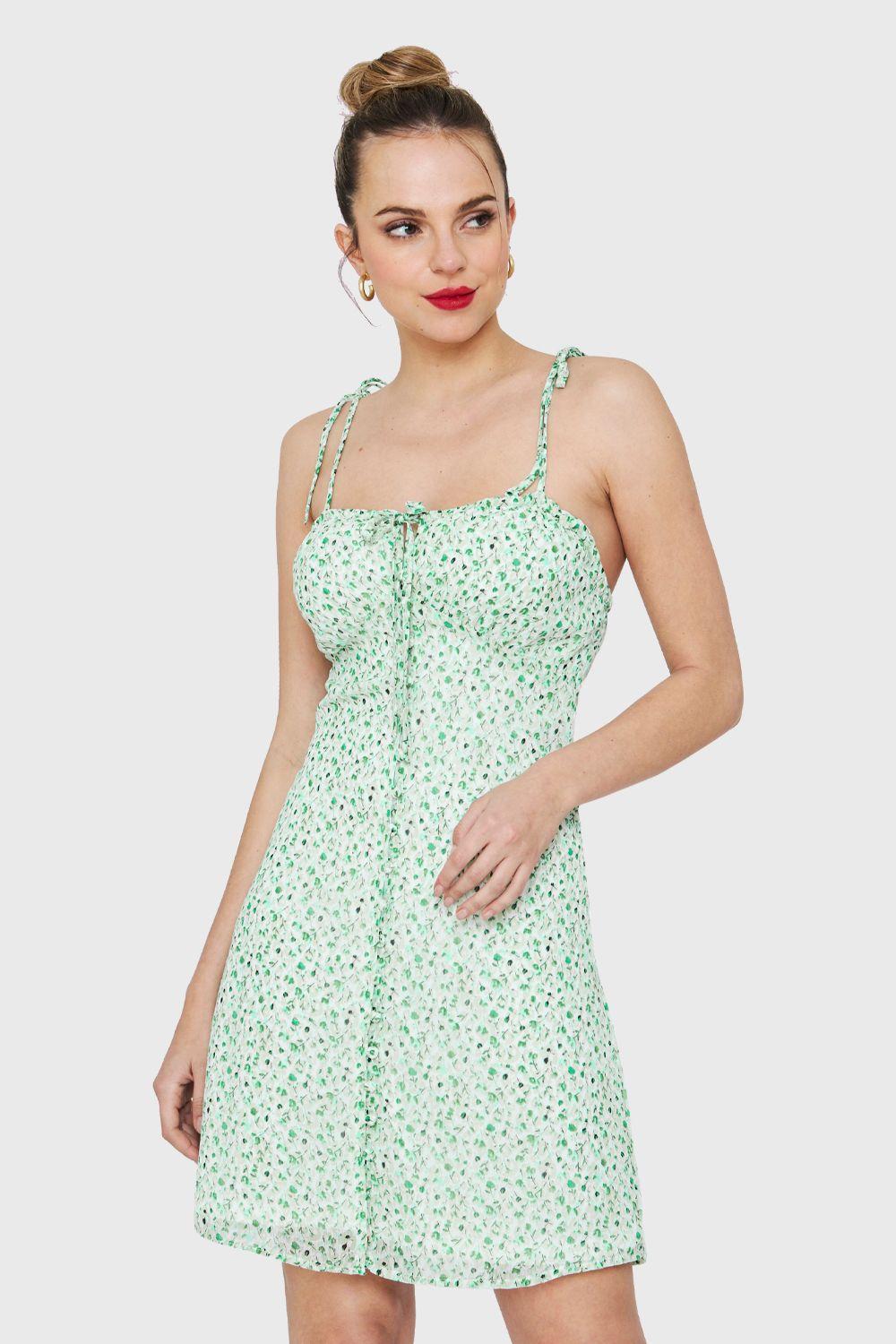 Vestido Corto Floreado Verde Nicopoly-0