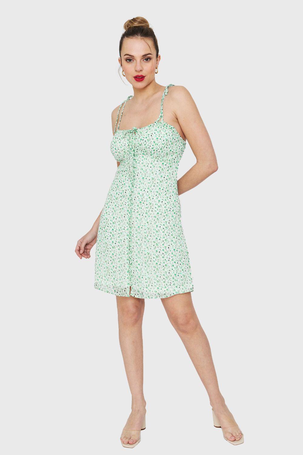 Vestido Corto Floreado Verde Nicopoly-1