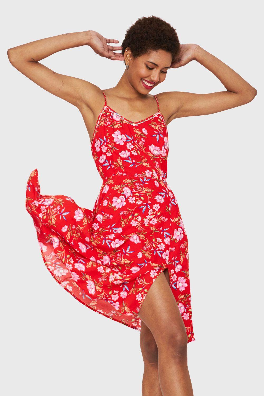 Vestido Floral Tajo Rojo Nicopoly-0