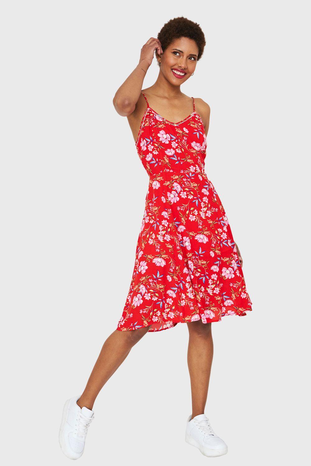 Vestido Floral Tajo Rojo Nicopoly-1