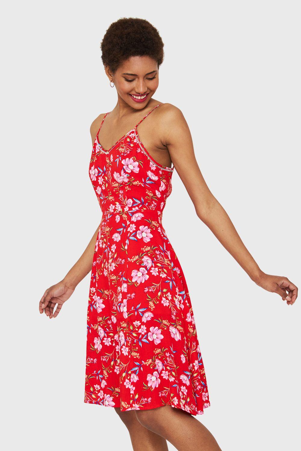 Vestido Floral Tajo Rojo Nicopoly-2