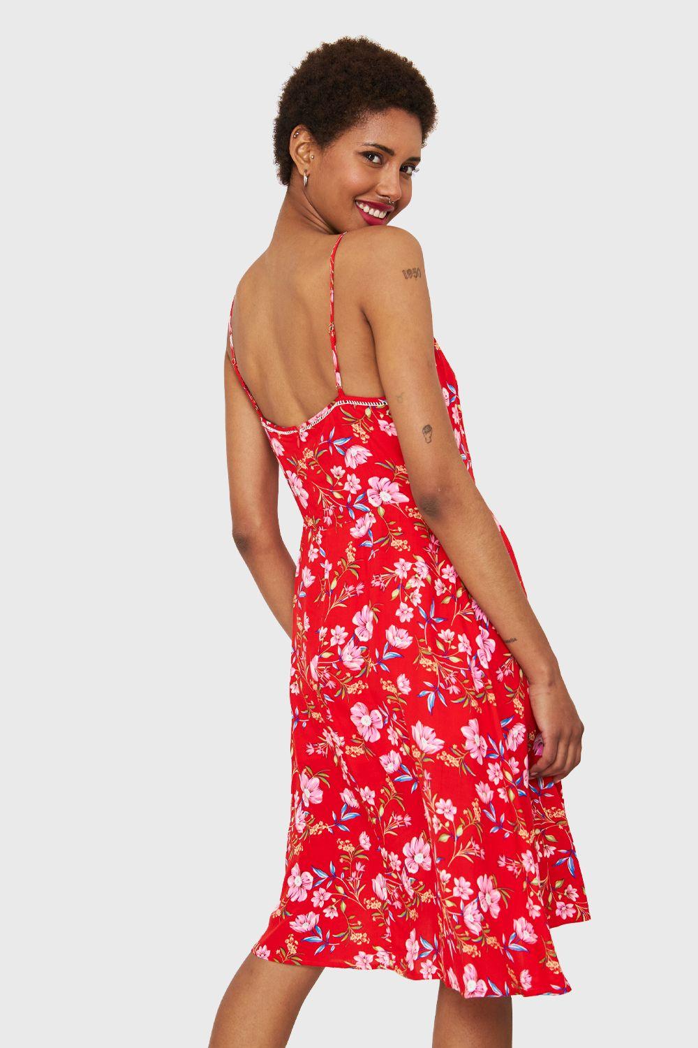 Vestido Floral Tajo Rojo Nicopoly-3
