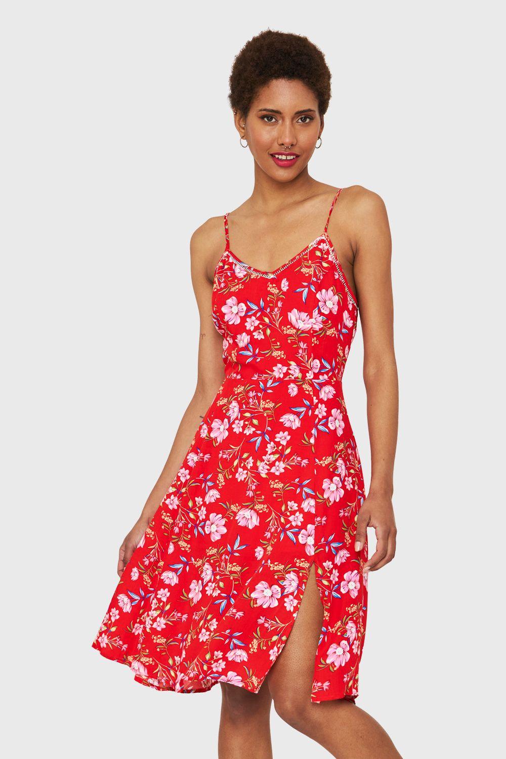 Vestido Floral Tajo Rojo Nicopoly-4
