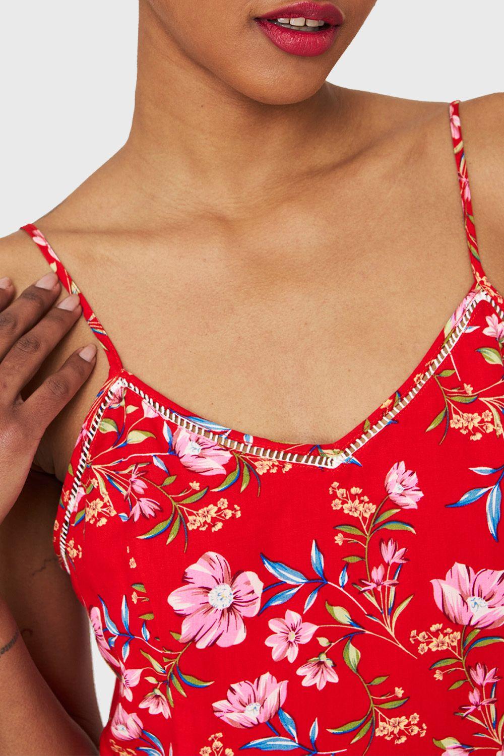 Vestido Floral Tajo Rojo Nicopoly-5