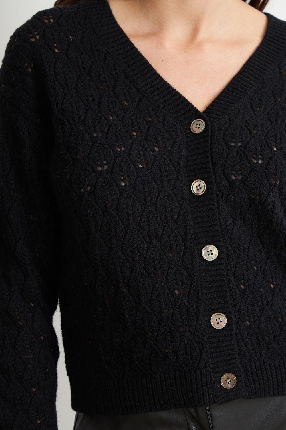 Cárdigan Tejido Calado Cuello V Negro Nicopoly-5