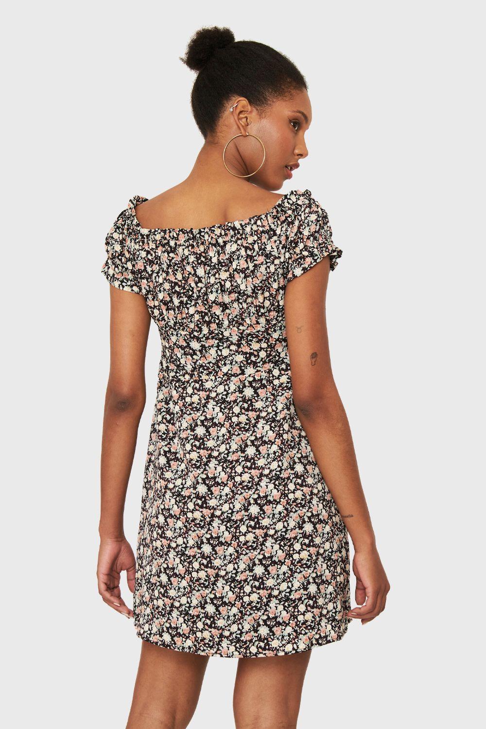Vestido Corto Ditsy Flores Negro Nicopoly-3