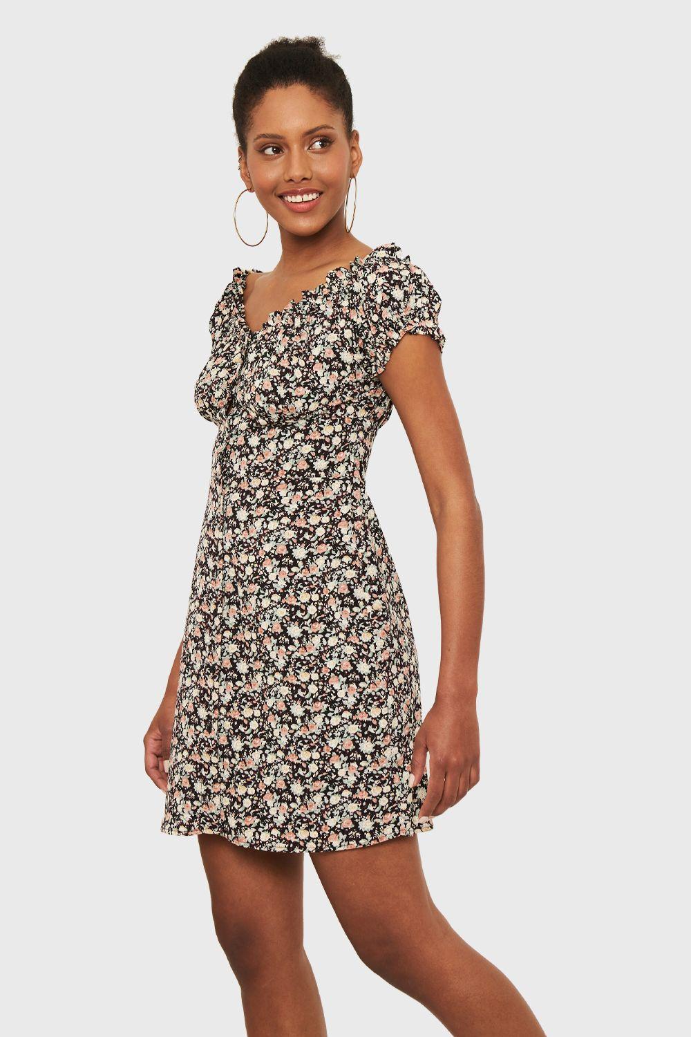 Vestido Corto Ditsy Flores Negro Nicopoly-2