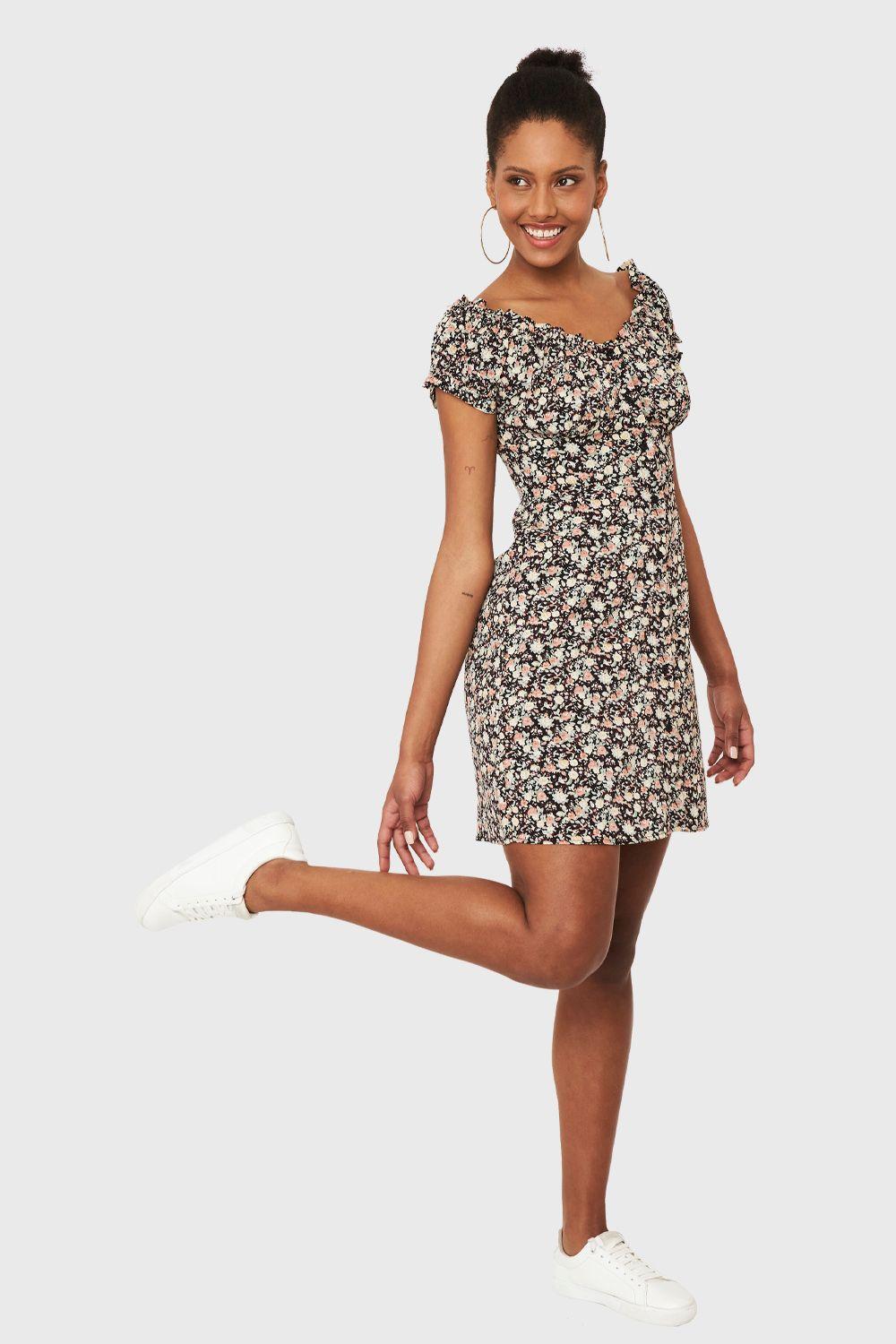 Vestido Corto Ditsy Flores Negro Nicopoly-1