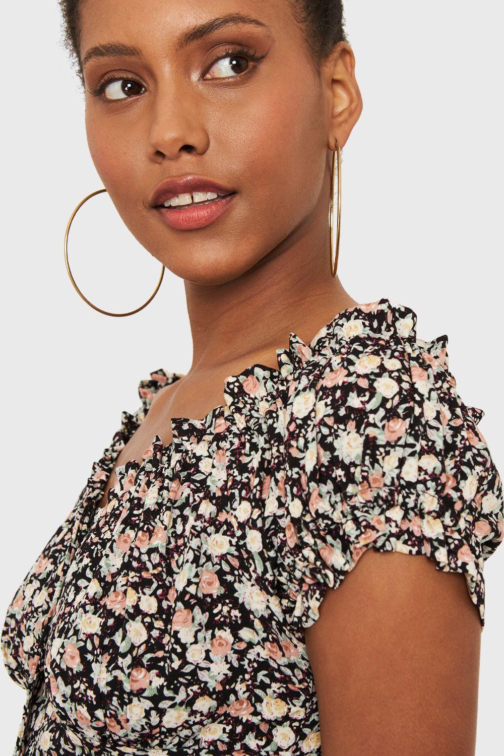 Vestido Corto Ditsy Flores Negro Nicopoly-5