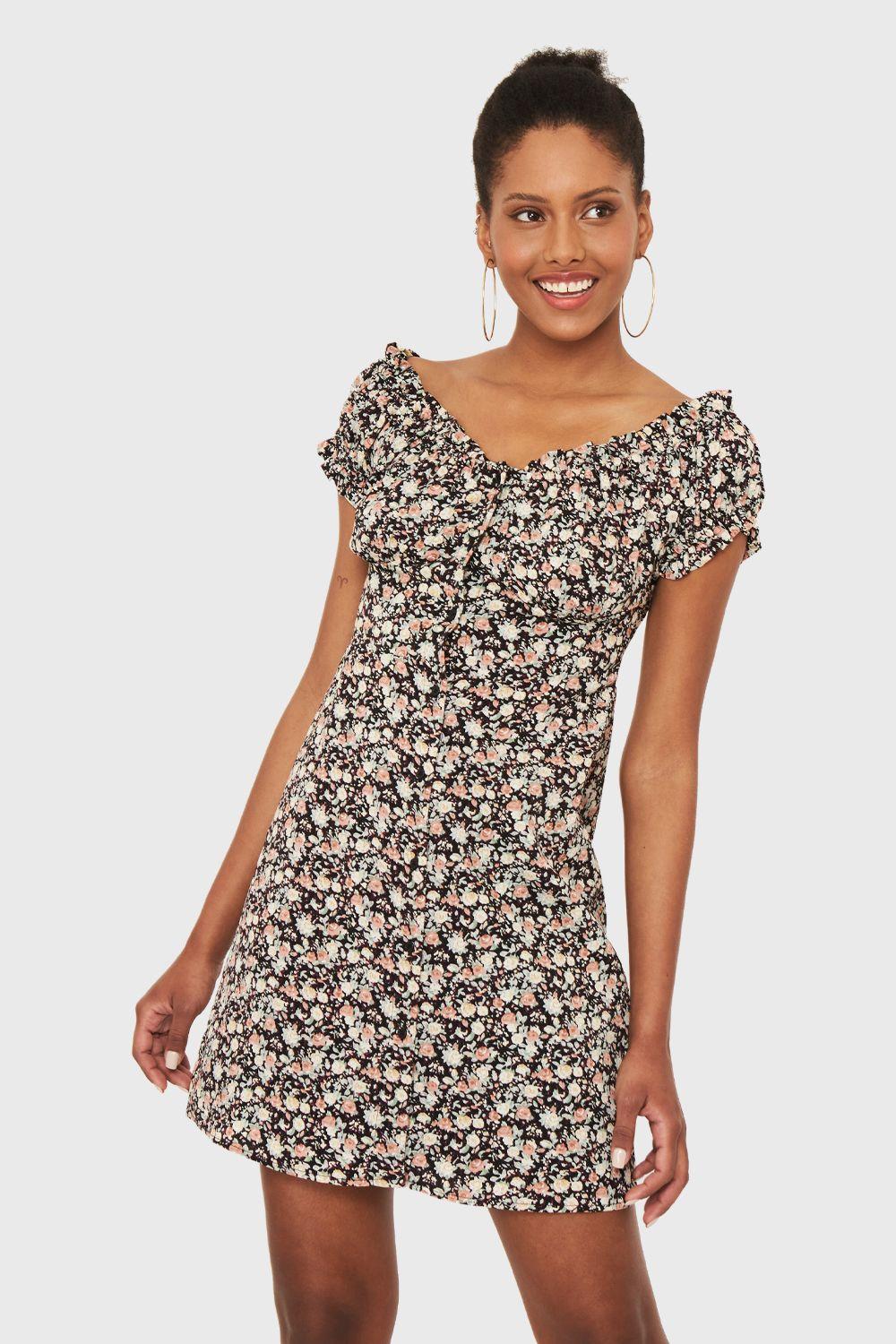 Vestido Corto Ditsy Flores Negro Nicopoly-0