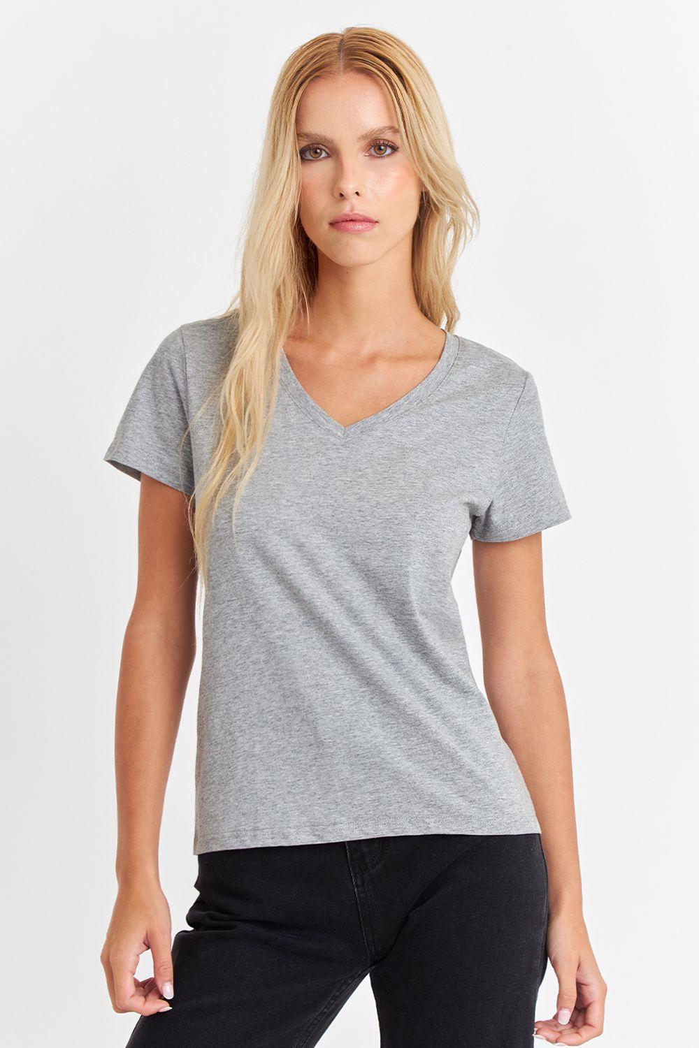 Polera Escote en V Básica Gris Nicopoly-0