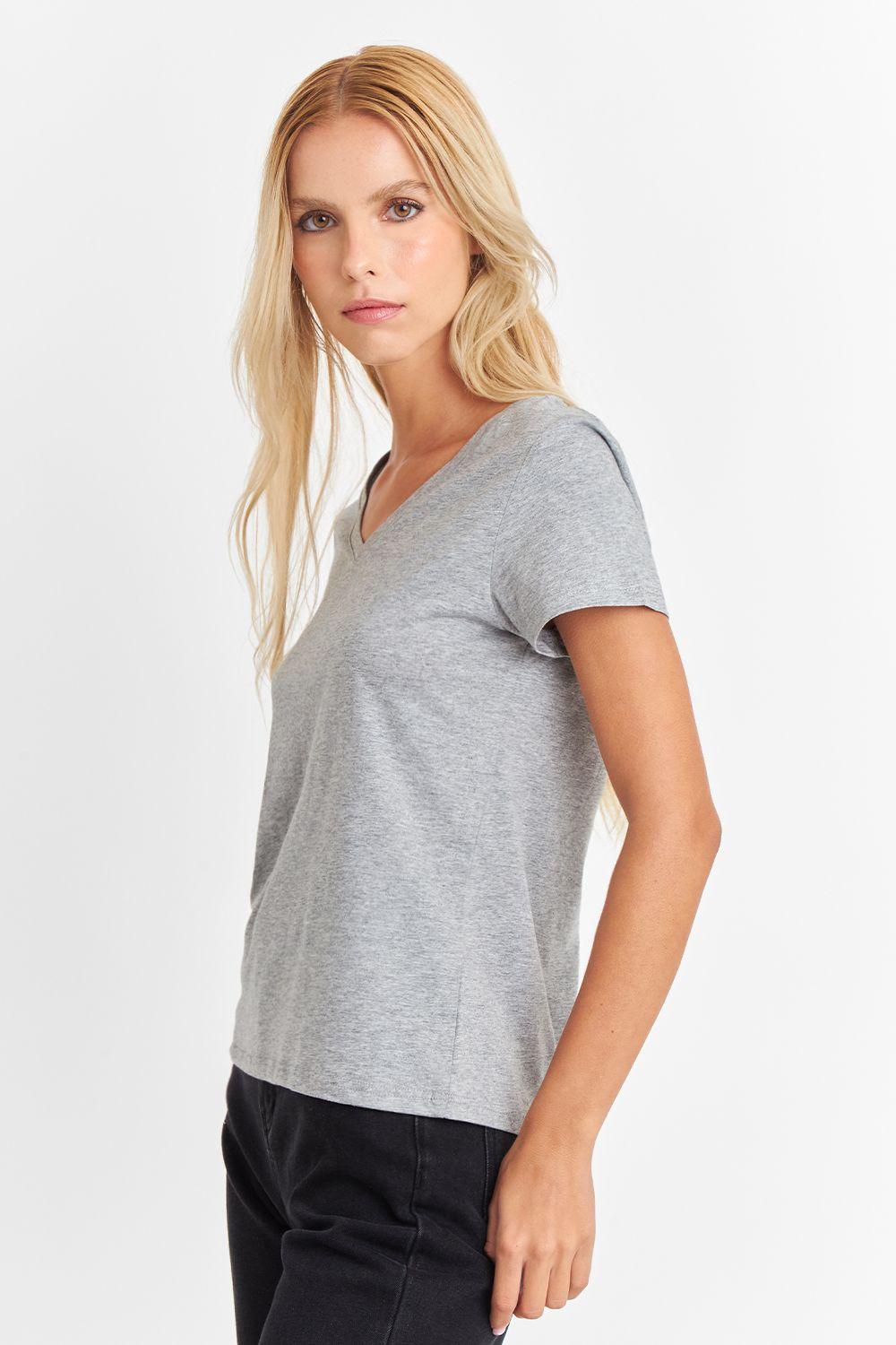 Polera Escote en V Básica Gris Nicopoly-2
