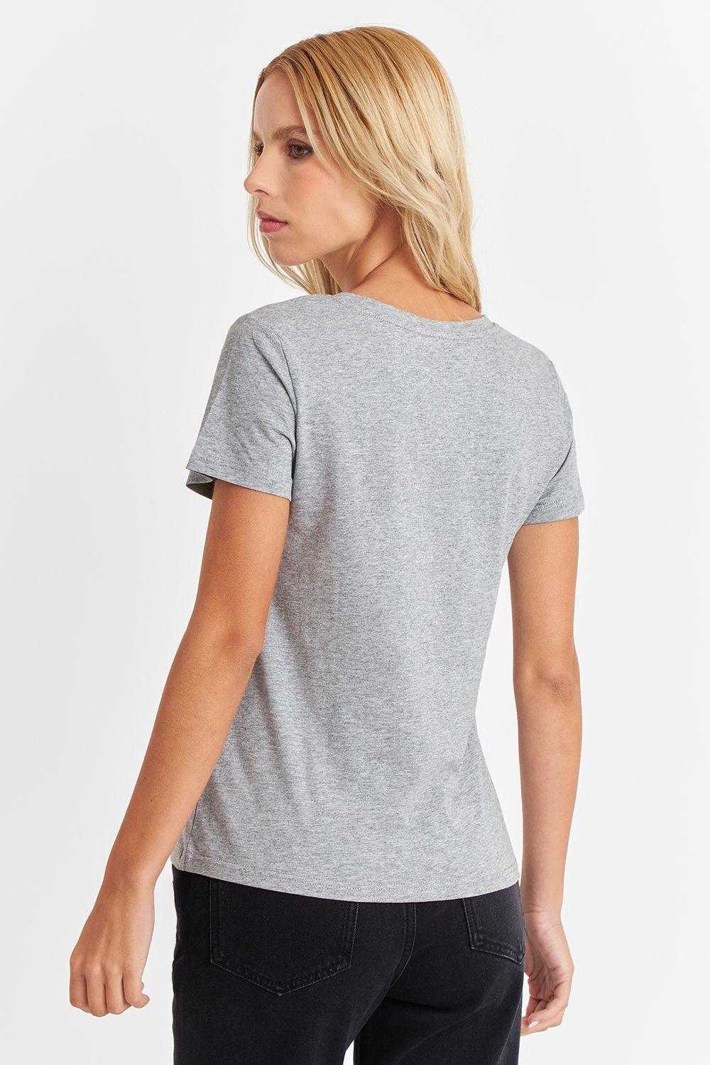 Polera Escote en V Básica Gris Nicopoly-3