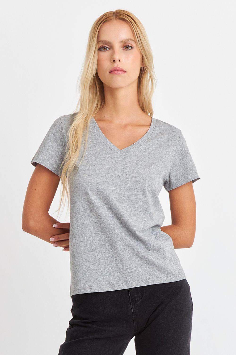 Polera Escote en V Básica Gris Nicopoly-4