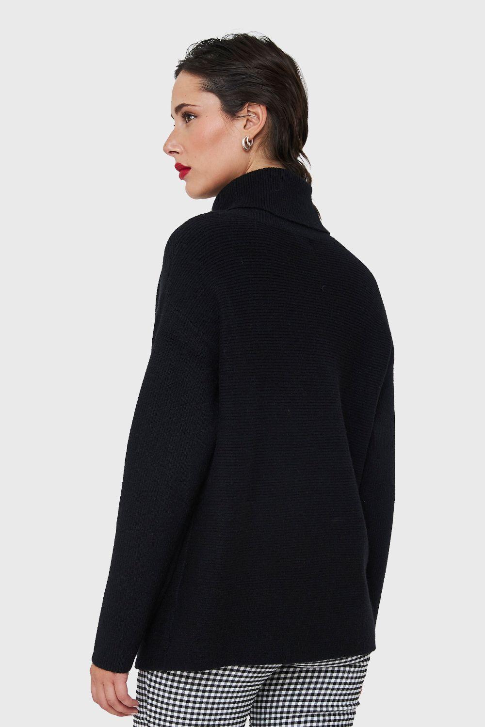 Sweater Cuello Beatle Acanalado Negro Nicopoly-3