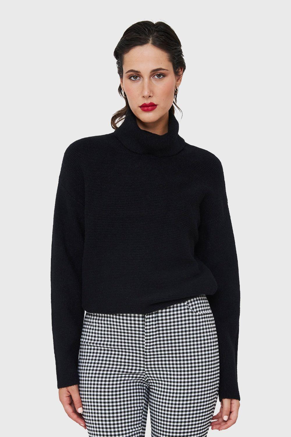 Sweater Cuello Beatle Acanalado Negro Nicopoly-4