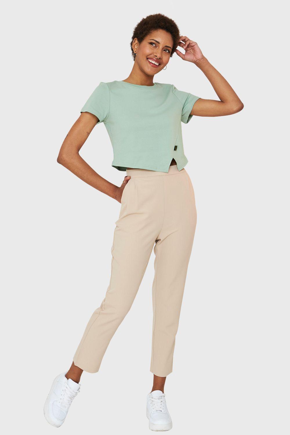 Polera Crop Etiqueta Fashion Verde Claro Nicopoly-1