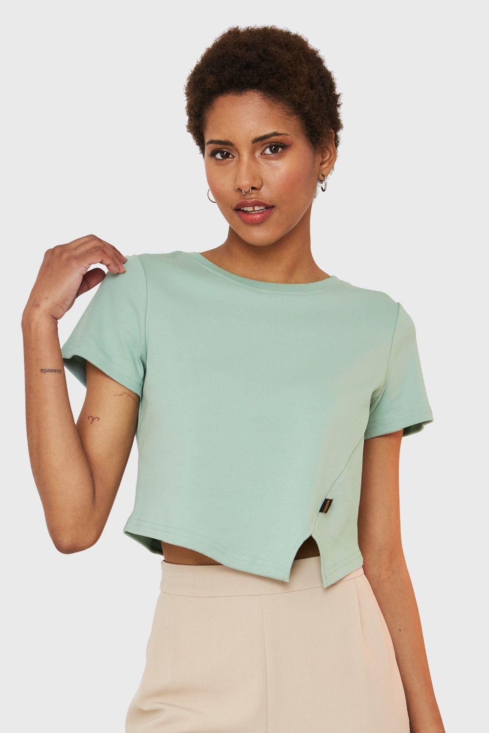 Polera Crop Etiqueta Fashion Verde Claro Nicopoly-4