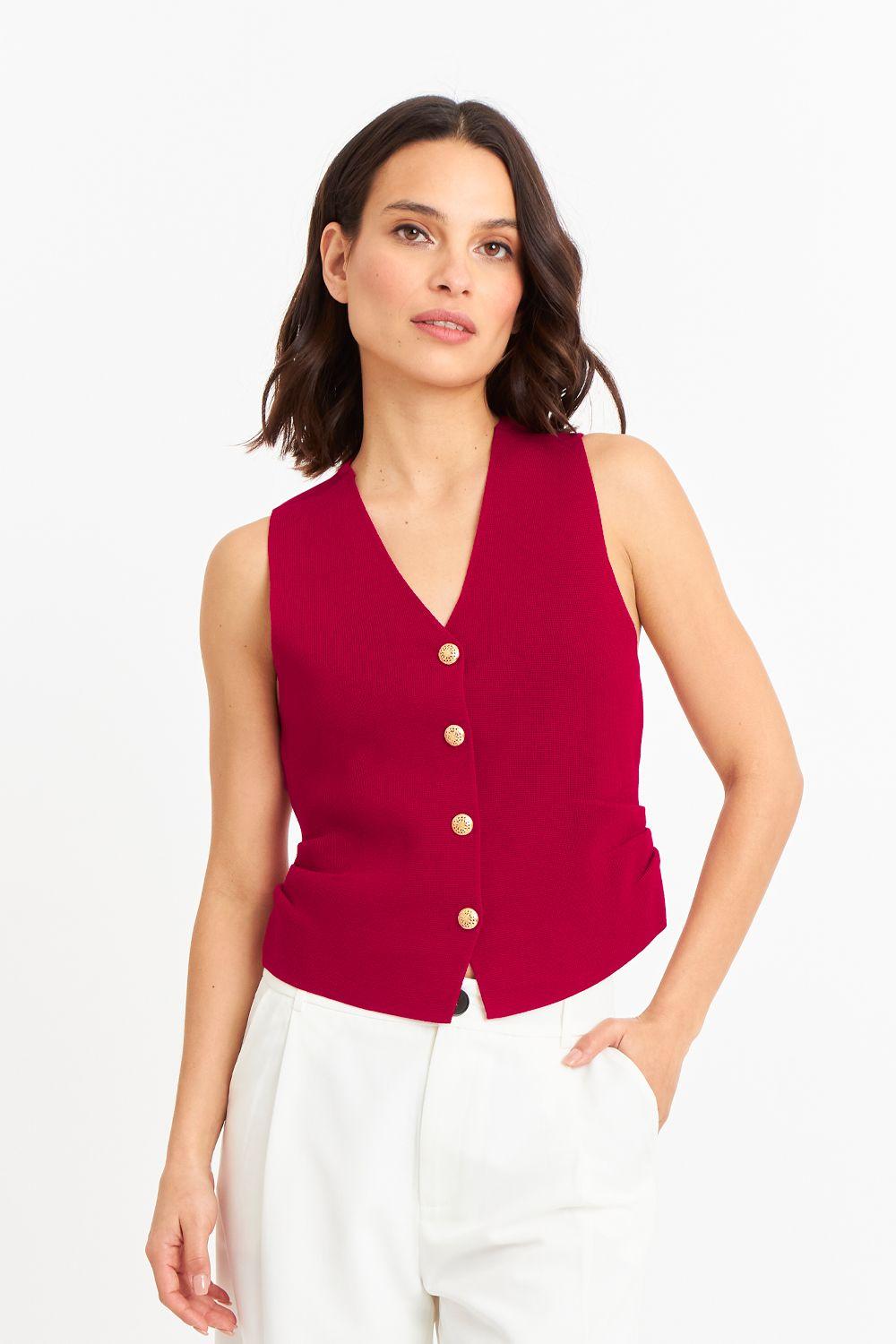 Gilet con Drapeado Lateral Rojo-0