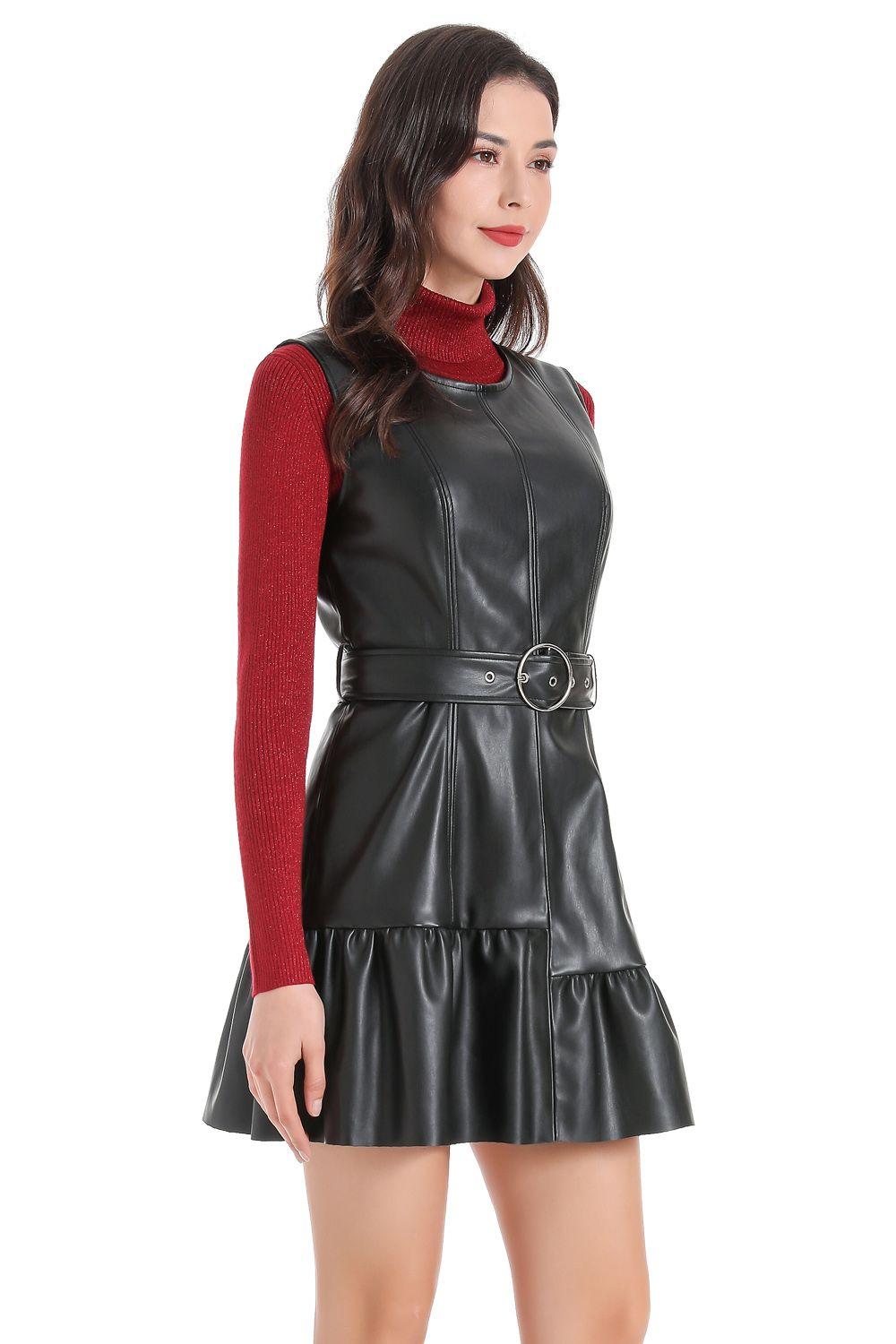 Vestido Ecocuero Cinturón Negro Nicopoly-1