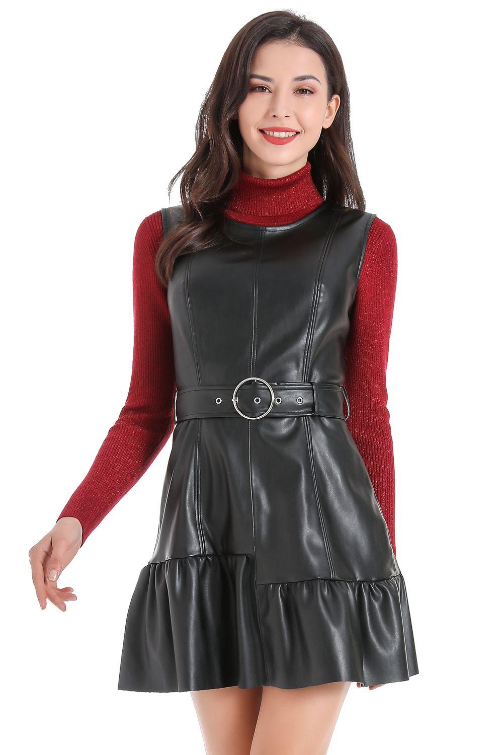 Vestido Ecocuero Cinturón Negro Nicopoly-0