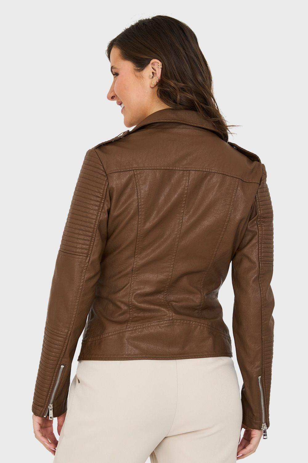 Chaqueta Ecocuero Tipo Biker Café Nicopoly-3