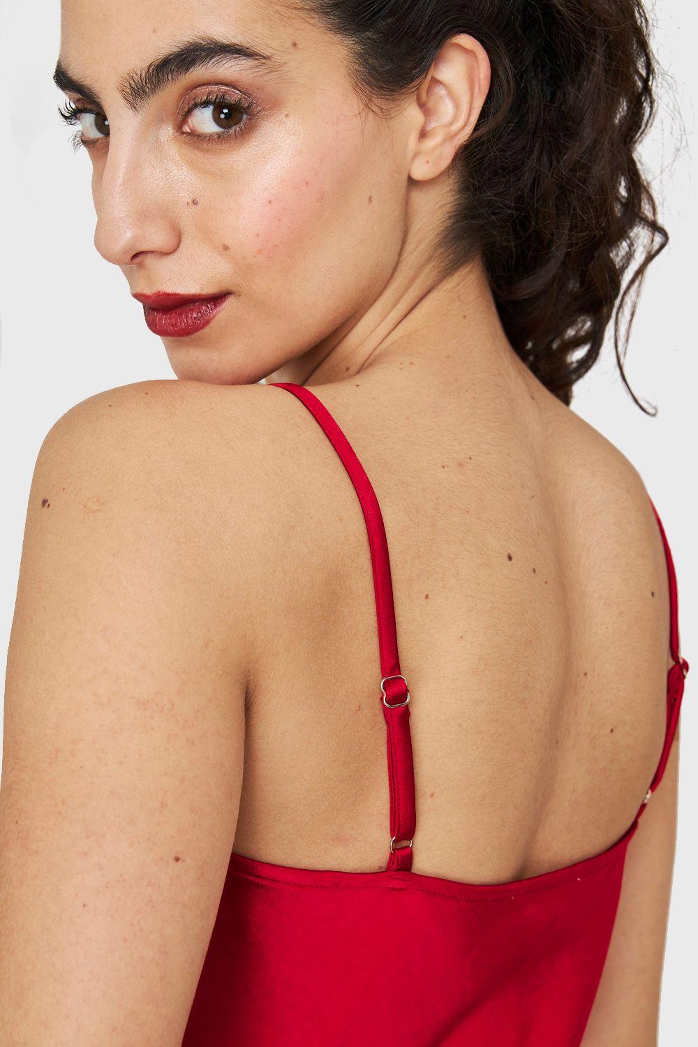 Top Tipo Satín Escote Drapeado Rojo Nicopoly-5