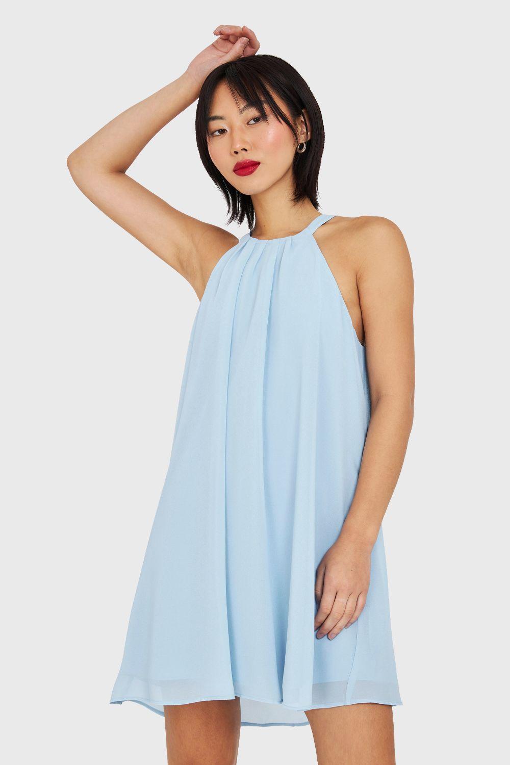 Vestido Corto Cuello Halter Celeste Nicopoly-0