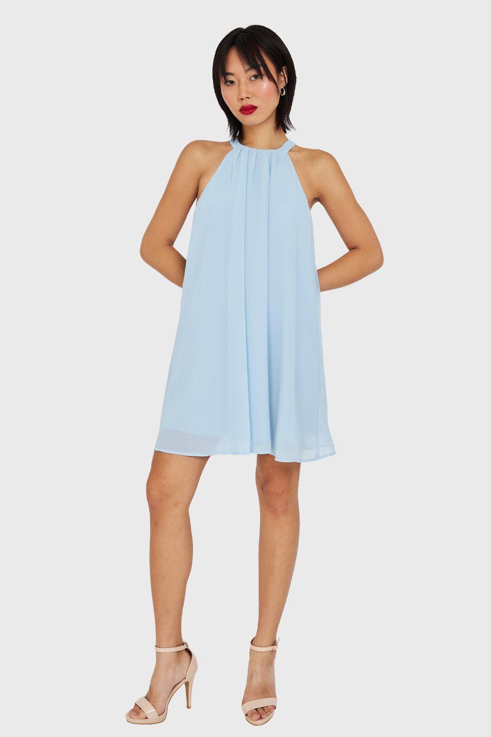 Vestido Corto Cuello Halter Celeste Nicopoly-1