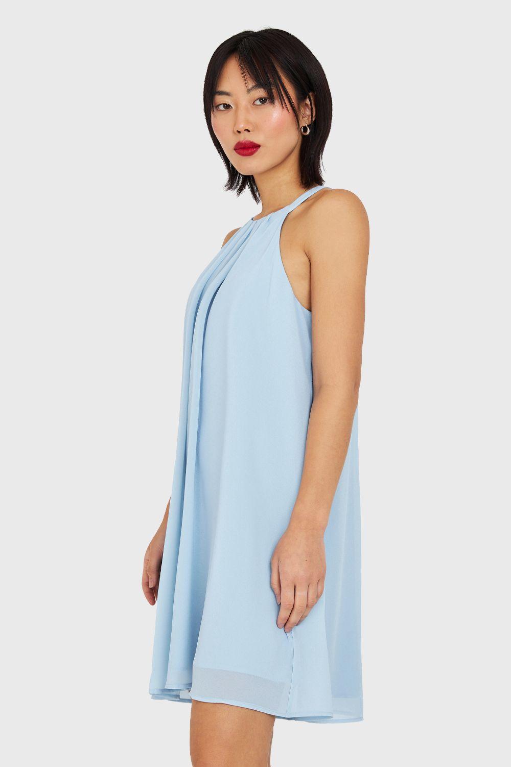 Vestido Corto Cuello Halter Celeste Nicopoly-2