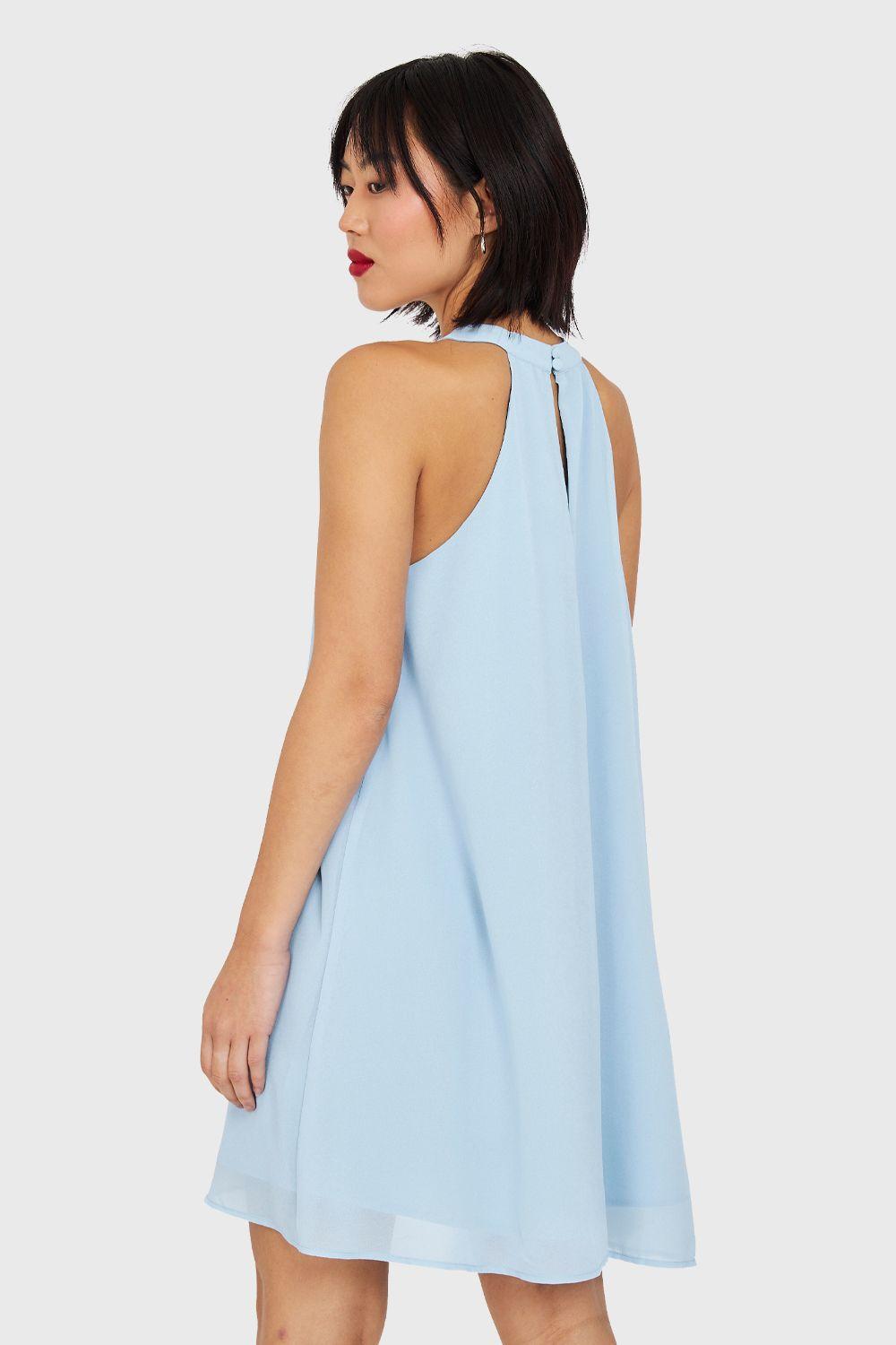 Vestido Corto Cuello Halter Celeste Nicopoly-3