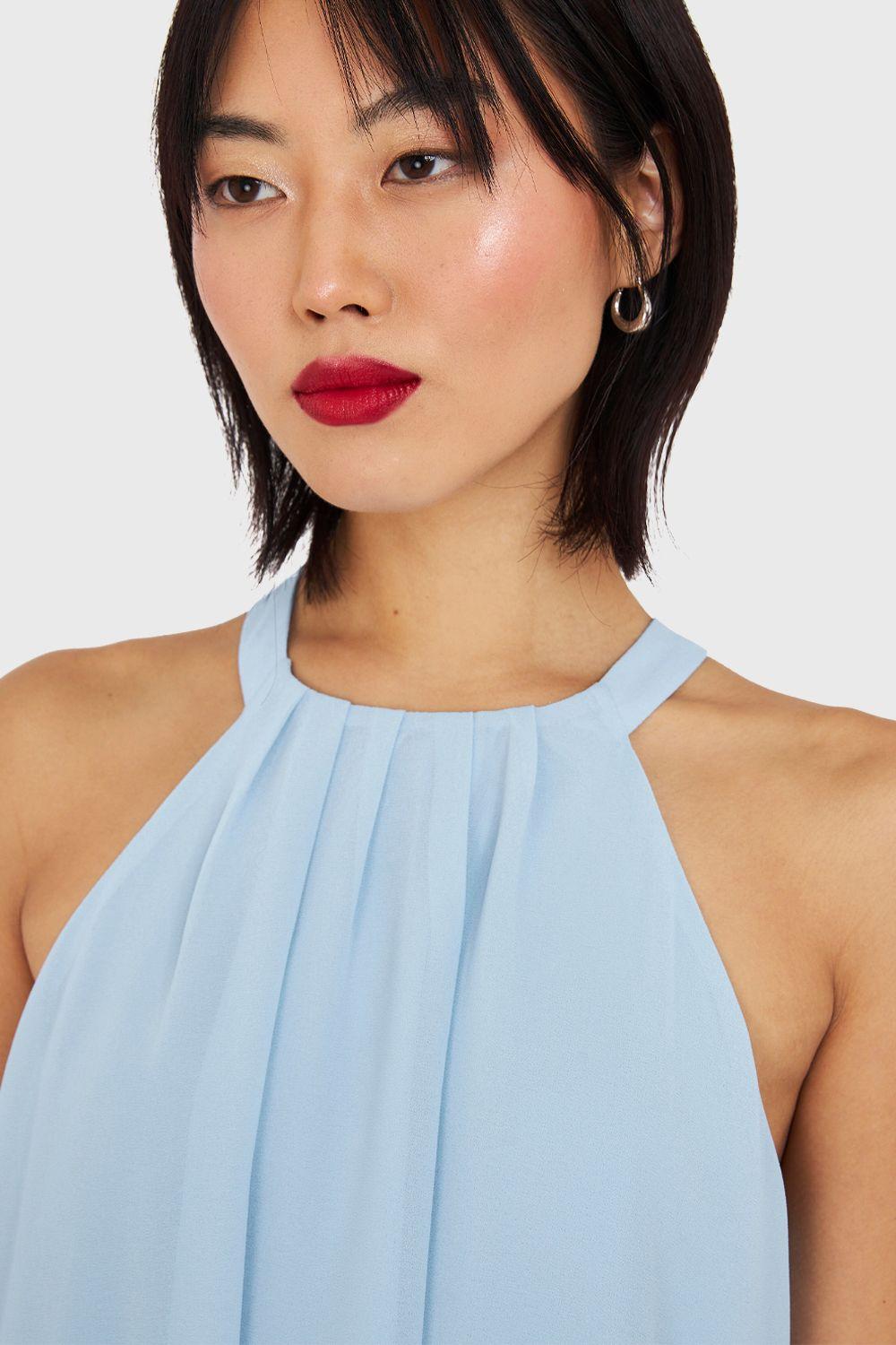 Vestido Corto Cuello Halter Celeste Nicopoly-5