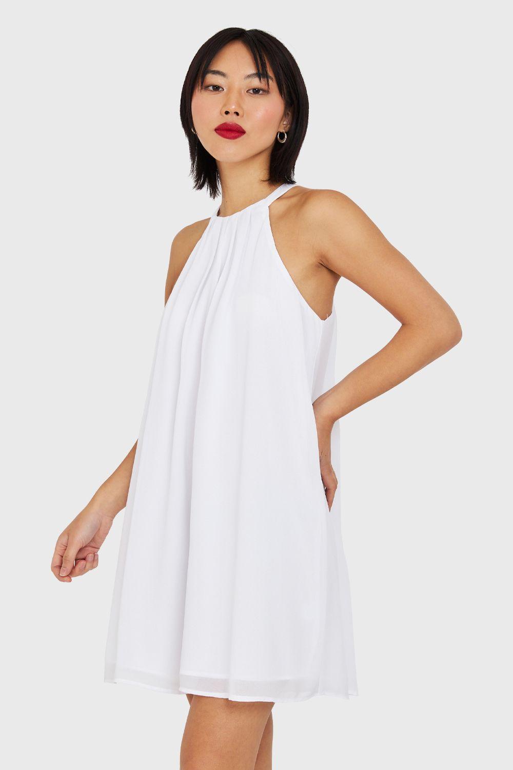 Vestido Corto Cuello Halter Blanco Nicopoly-2