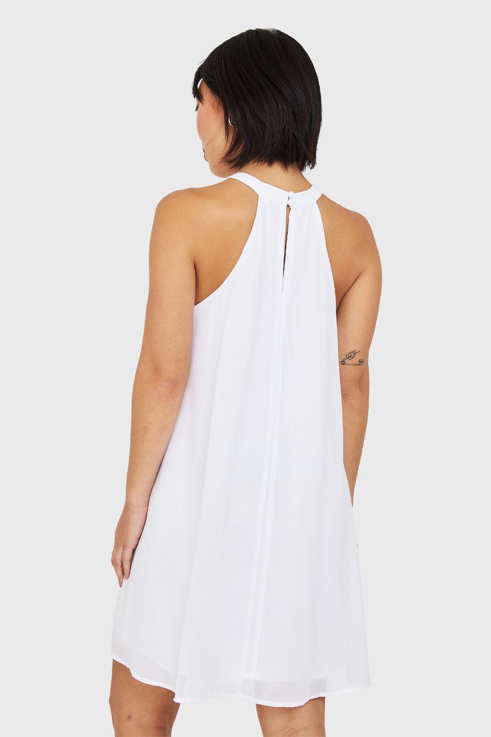 Vestido Corto Cuello Halter Blanco Nicopoly-3