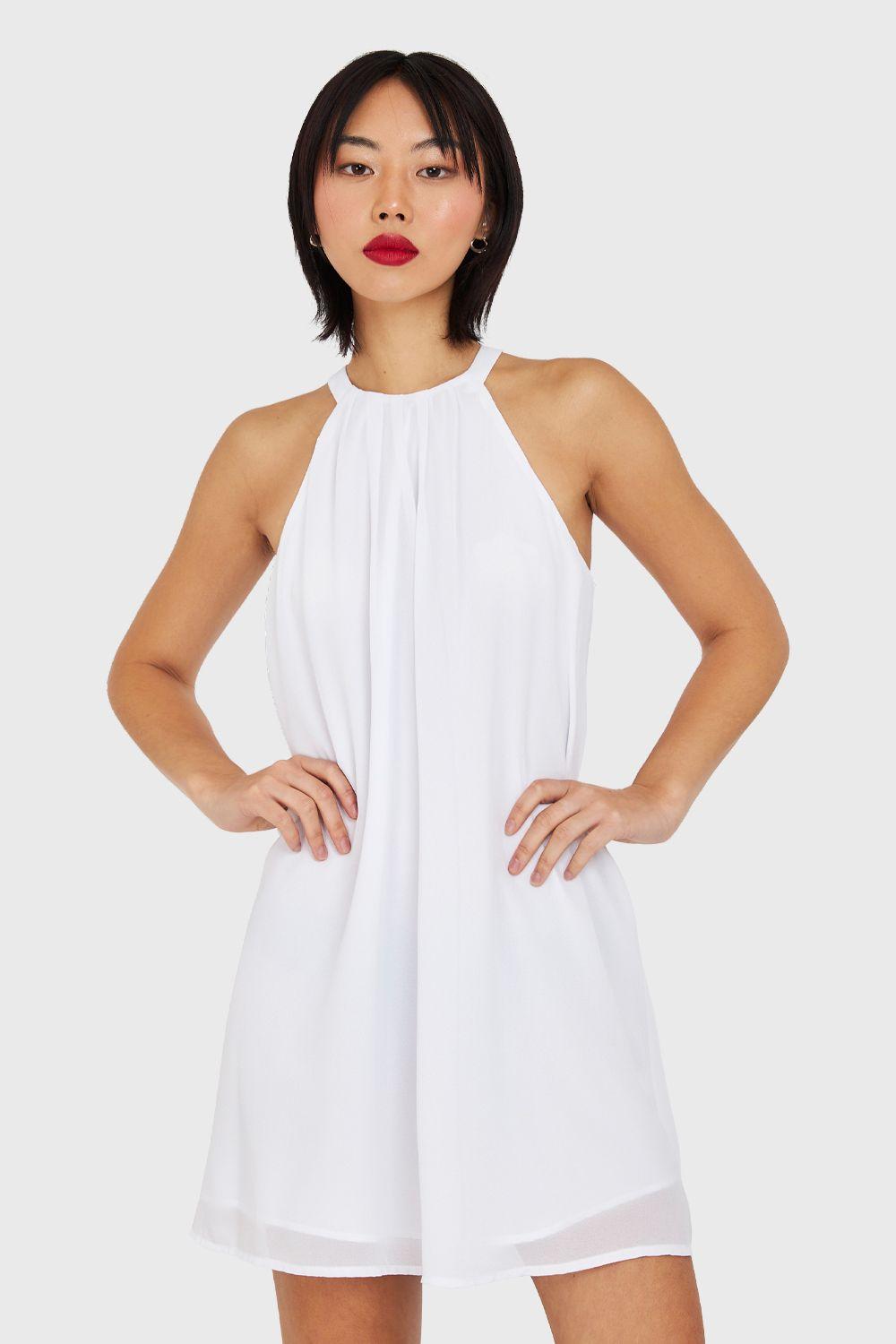 Vestido Corto Cuello Halter Blanco Nicopoly-4