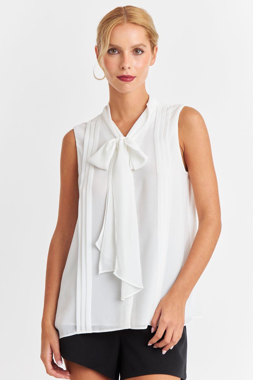 Blusa Cuello Tipo Corbata Blanco Nicopoly-0