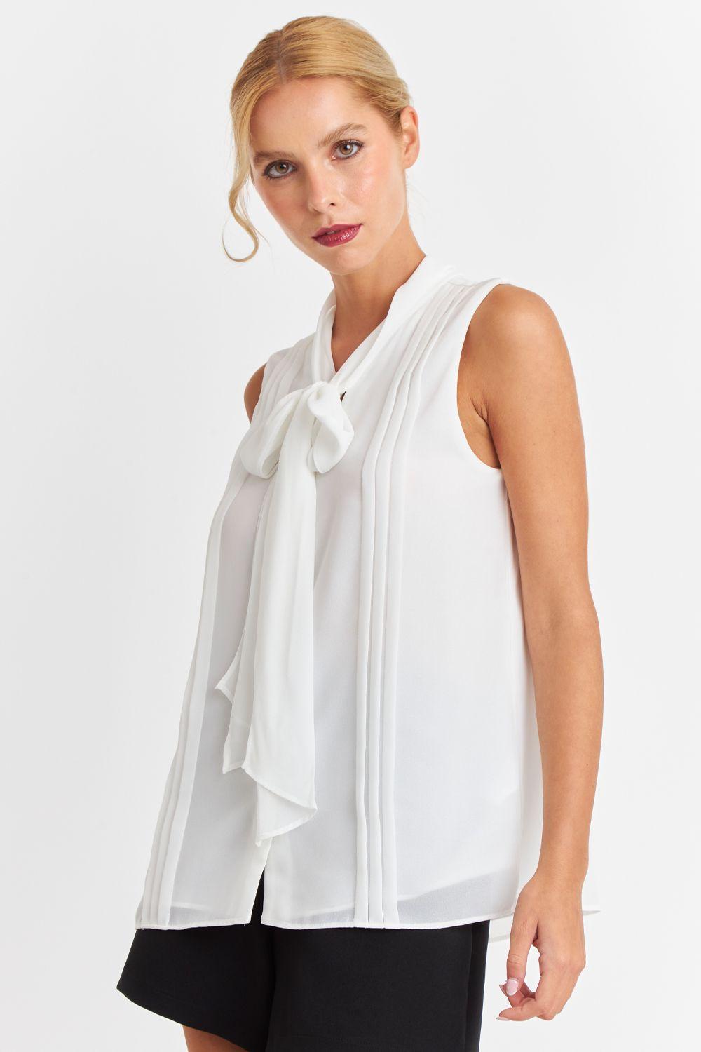 Blusa Cuello Tipo Corbata Blanco Nicopoly-4
