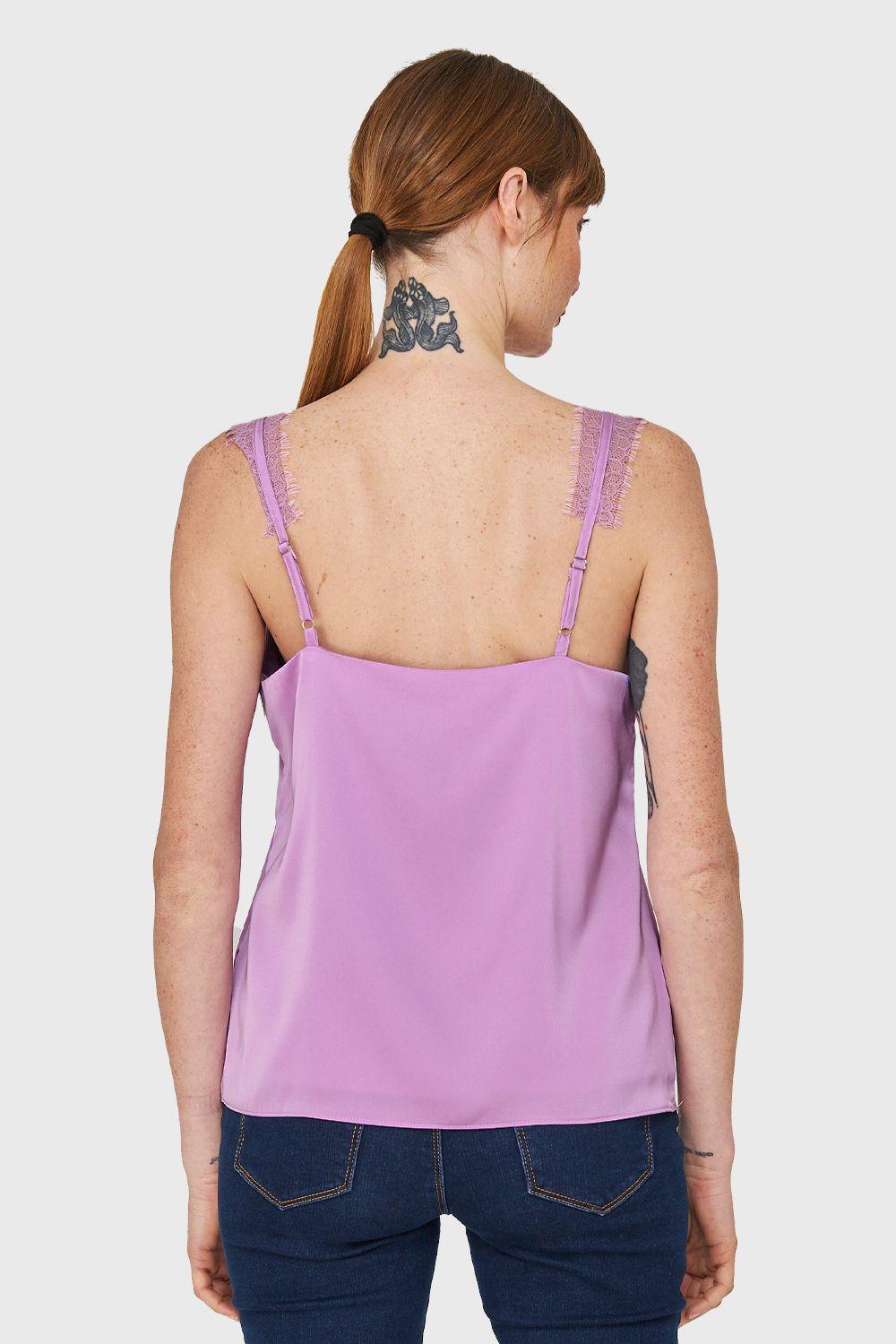 Blusa Satín Encaje Tirante Ancho Lila Nicopoly-3
