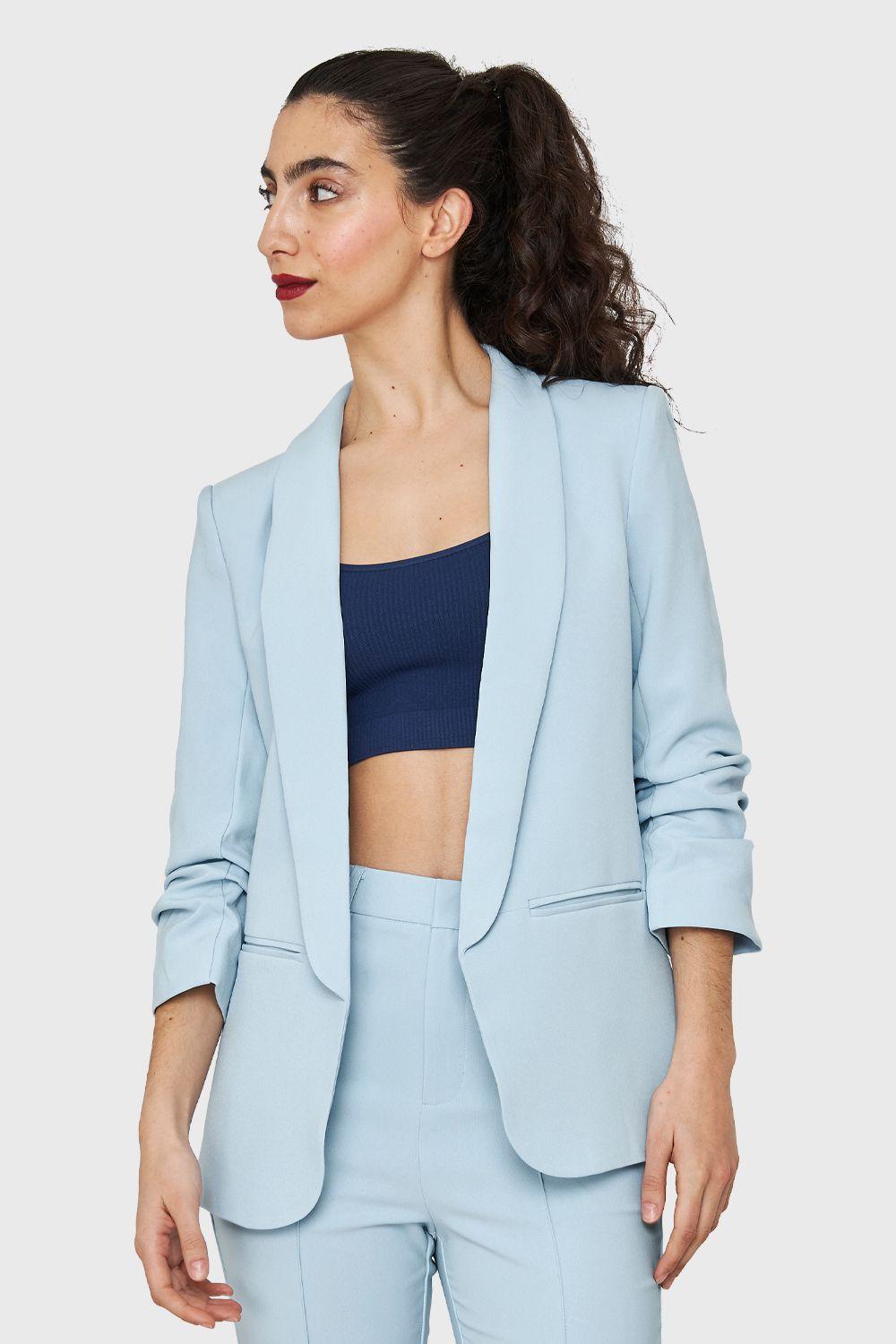 Blazer Manga 3/4 Con Pliegues Celeste Nicopoly-0